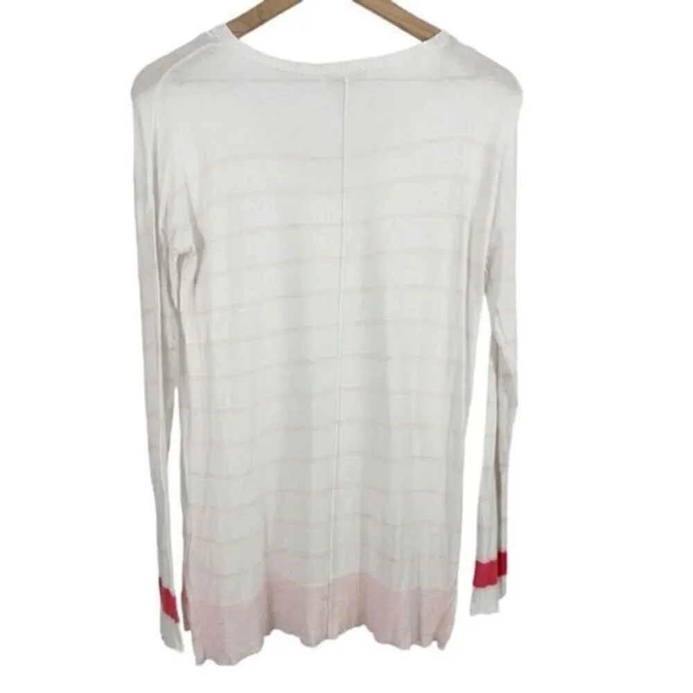 White + Warren Striped Print Silk V Neck Pullover Sweater White Pink Size Small‎ - Picture 7 of 10